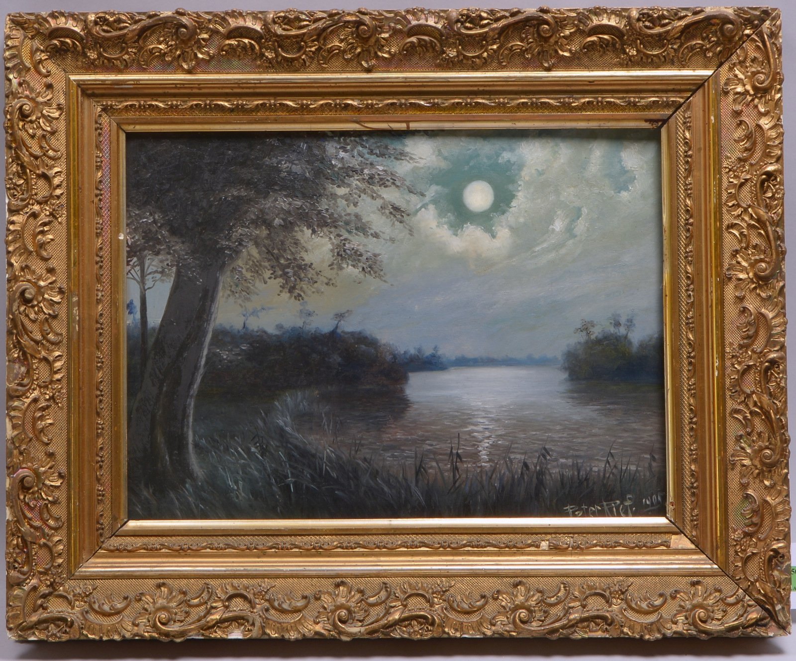 Rief, Peter, 'Mondscheinnacht', Öl auf Malkarton, unten re. sign. und dat. '1905'