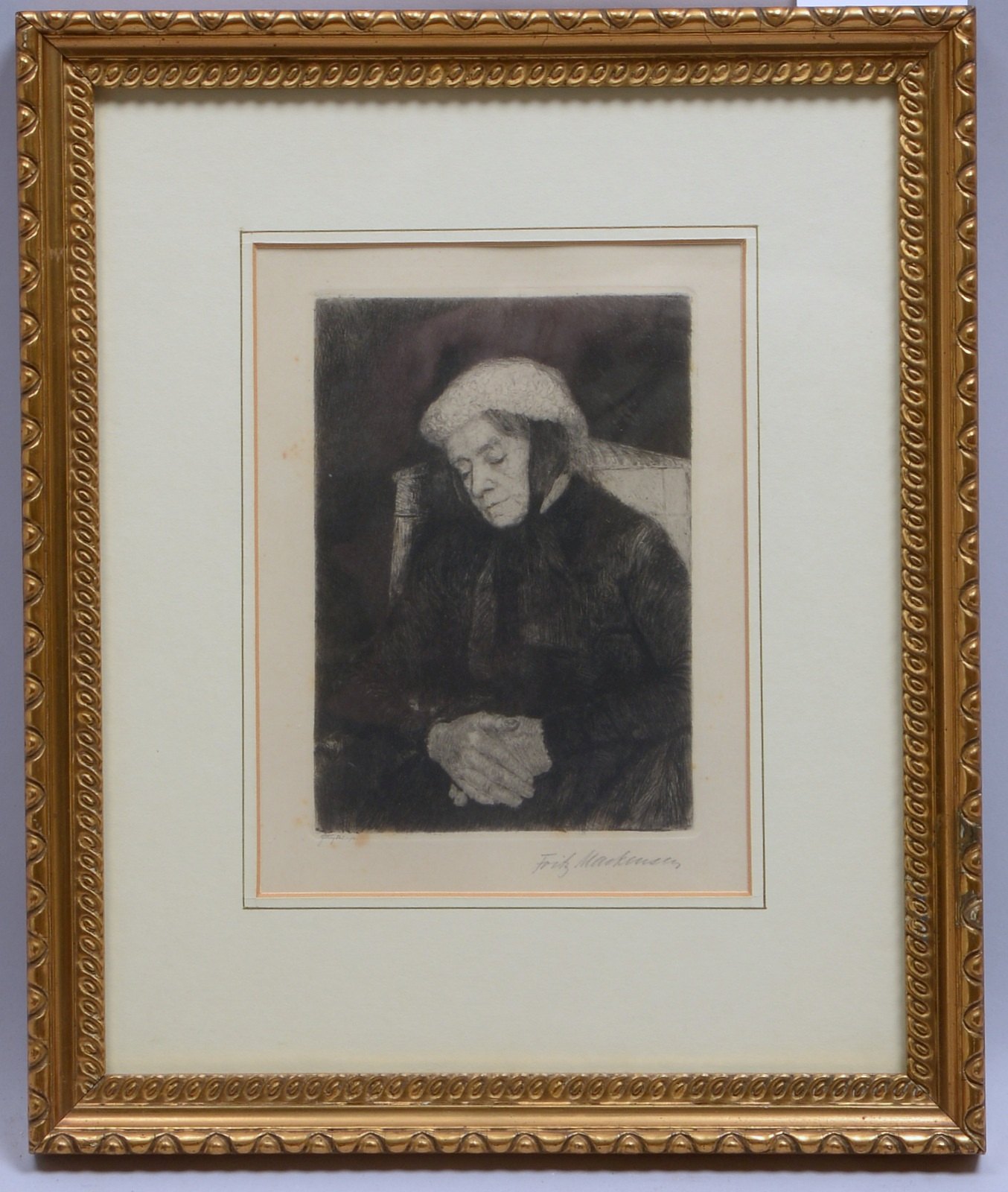 Mackensen, Fritz, 'Schlafende Bäuerin', Radierung, sign., unter PP hinter Glas ger.