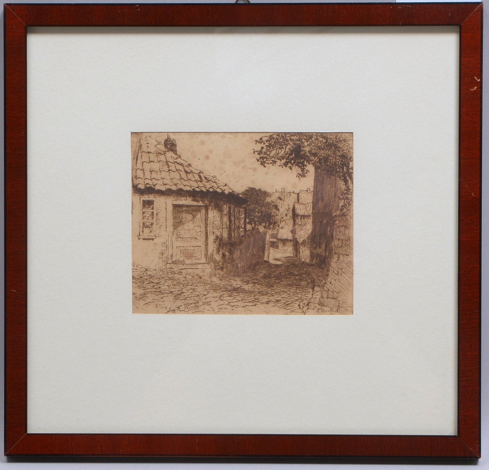 Overbeck, Fritz, 'Dorfgasse', Radierung, in der Platte sign., unter PP hinter Glas gerahmt