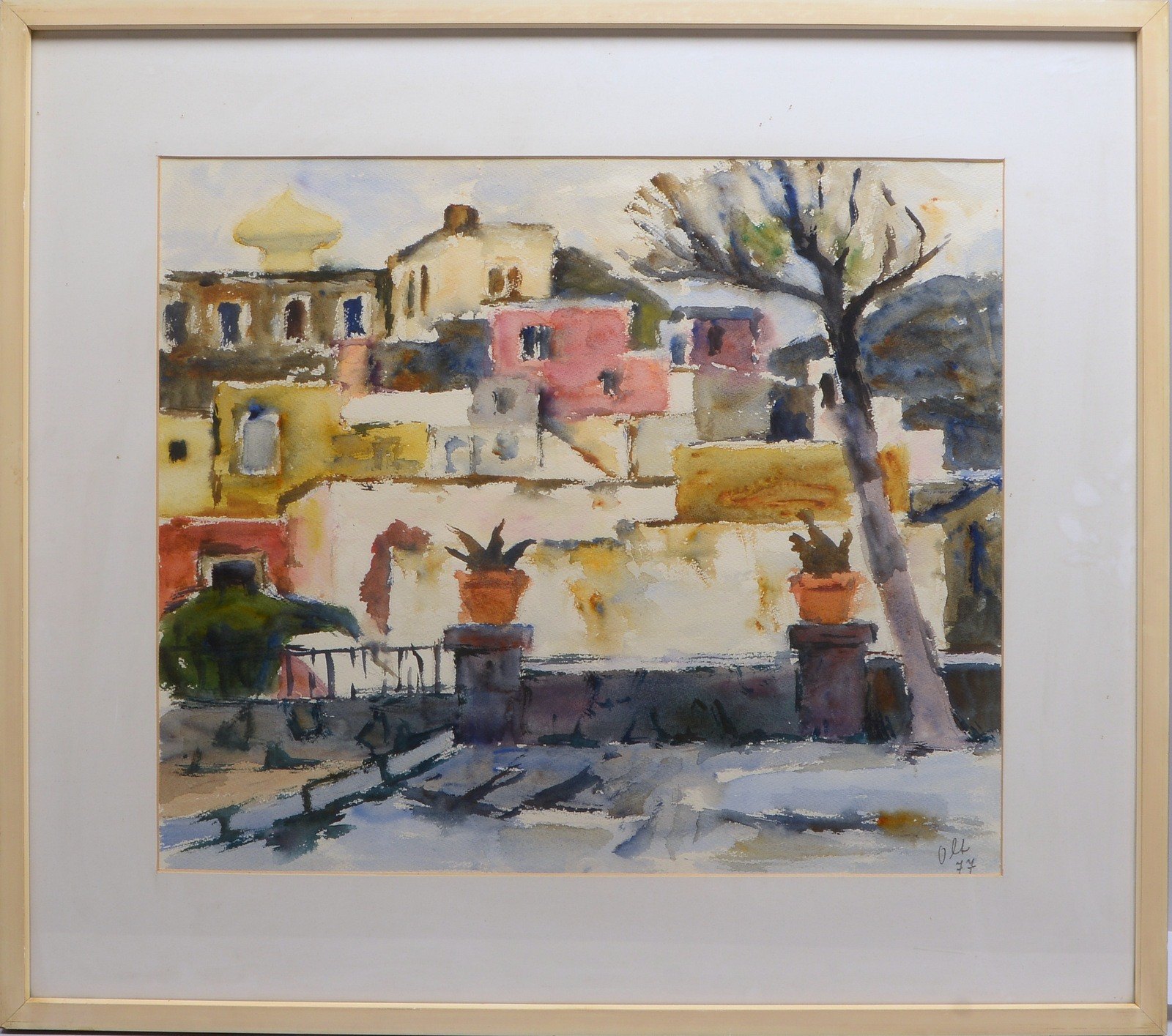 Oltmanns, Willi, 'Forio I', Aquarell, signiert und datiert, unter PP hinter Glas