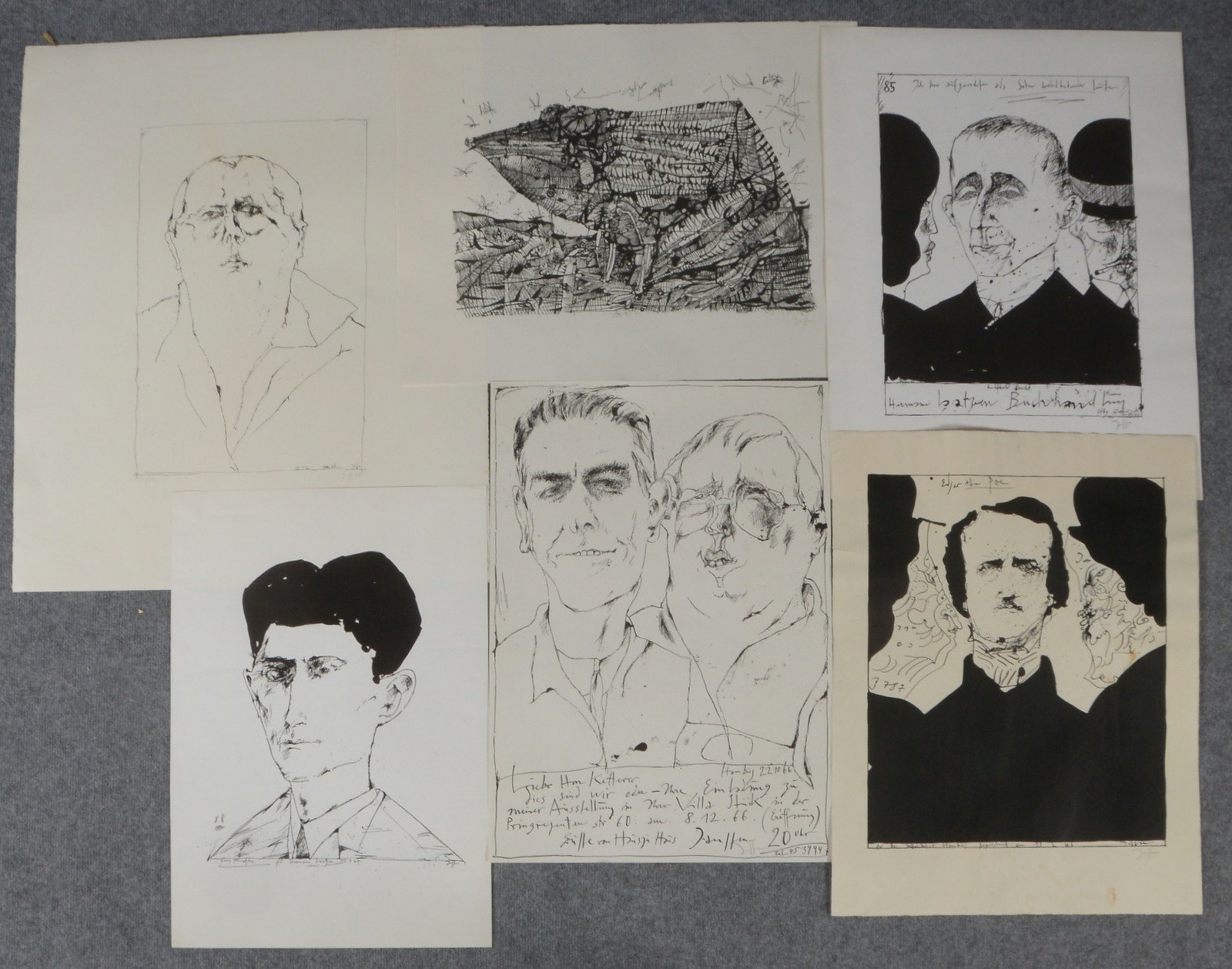 Janssen, Horst, kl. Grafikkonvolut: 6x Lithografien, jeweils ungerahmt