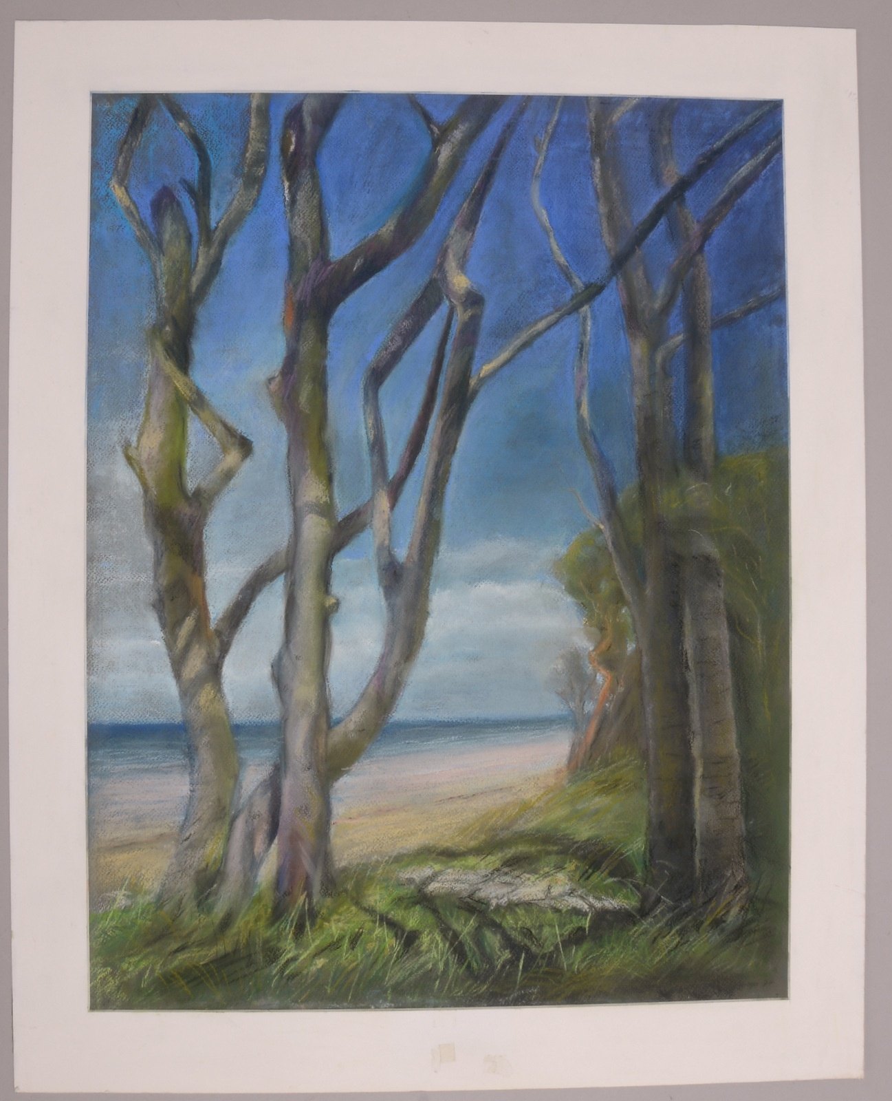Oberländer, H. E., 'Blick auf Ahrenshooper Strand...', Kreidepastell, sign., ortsbez./datiert