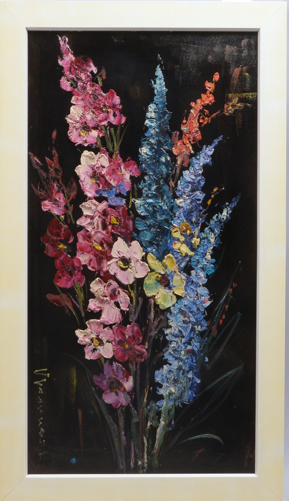 Vanneste, J.(?), 'Sommerblumen', Öl auf Malkarton/gerahmt, signiert; Bildmaße 84 x 44 cm