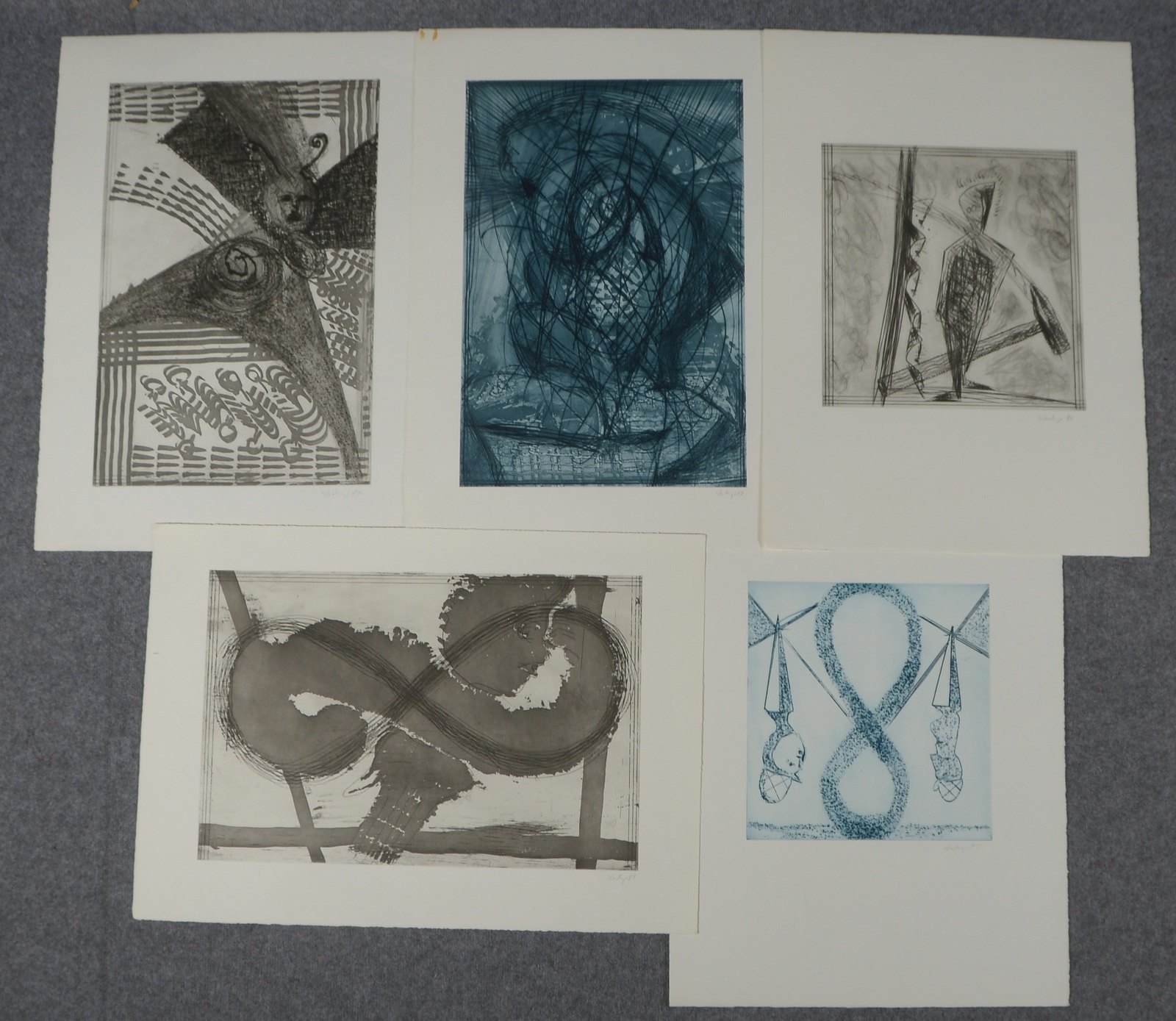 Wachweger, Thomas, kl. Grafikkonvolut: 5x Radierungen, 'Ohne Titel', sign./dat.