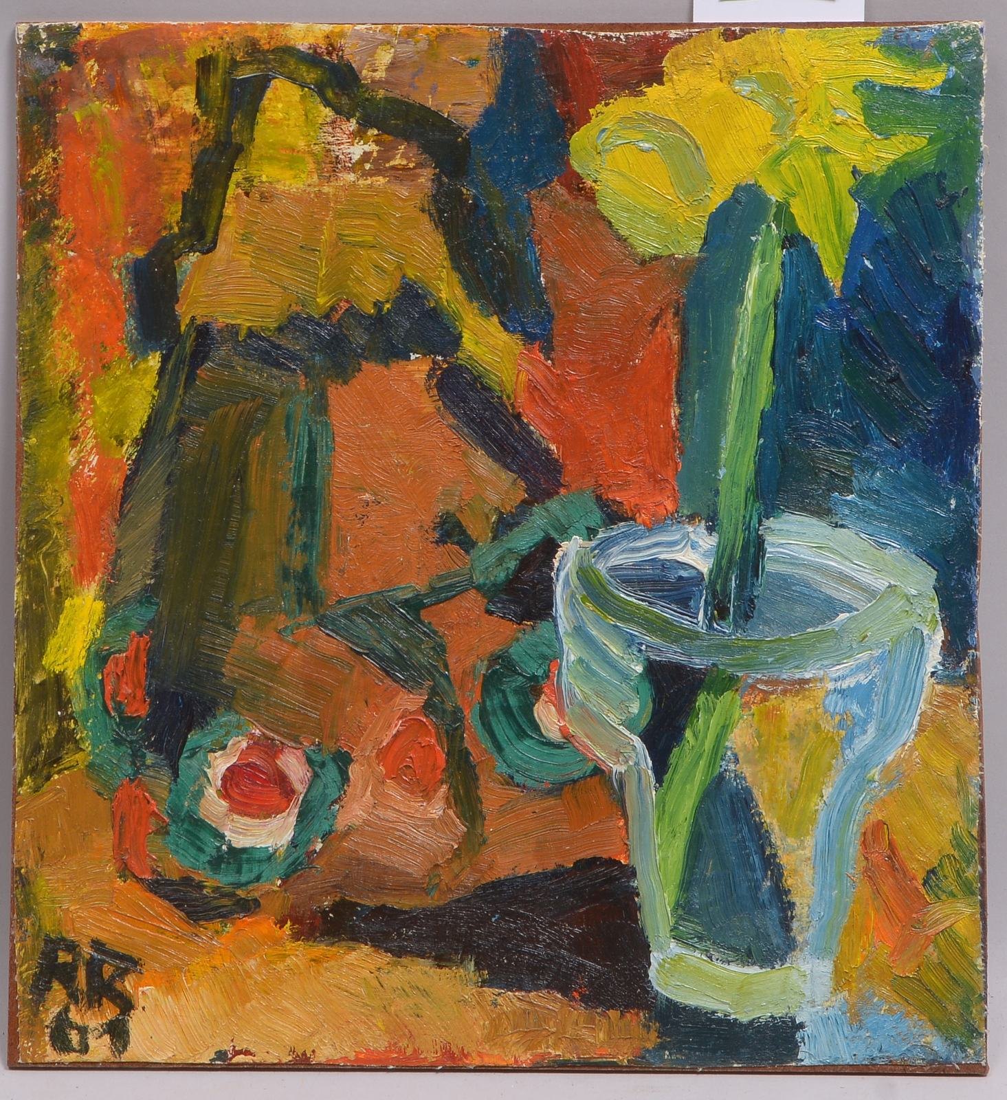 Rutenberg, Renate, 'Tischstillleben mit Vase', Öl auf Hartfaser, unten li. monogr.