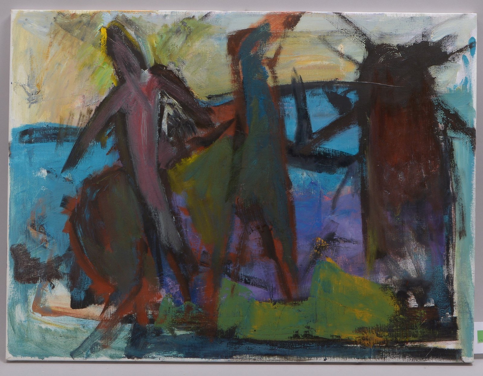 Plate, Anna, 'Reiter vor Windmühle', Öl/Lw, unsign., Nachlassstempel, ungerahmt