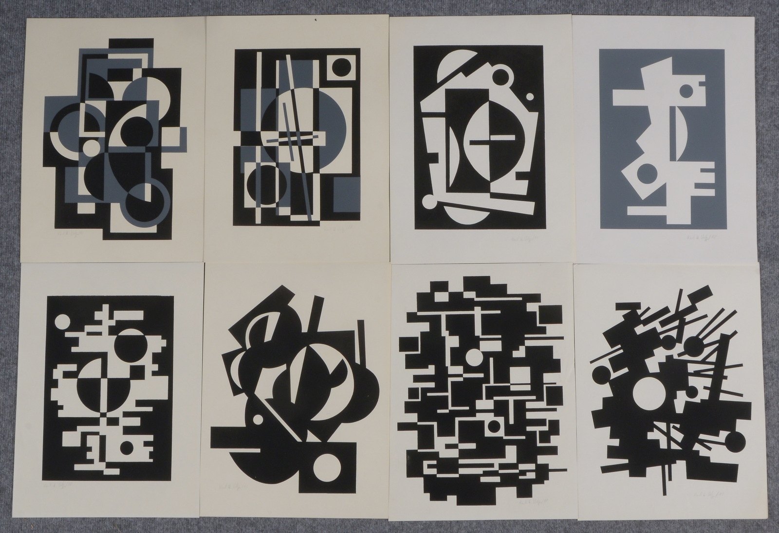 Volz, K.H.(?), kl. Grafikkonvolut: 8x Siebdrucke, 'Geometr. Kompositionen', signiert