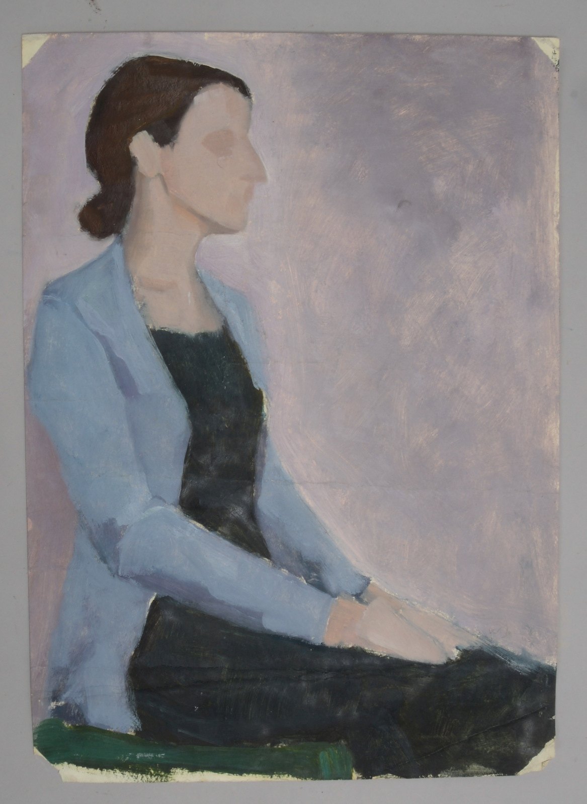 Malerei, 'Sitzende Frau', Acryl auf Papier, bleisign./dat., verso 'Frauenportrait'
