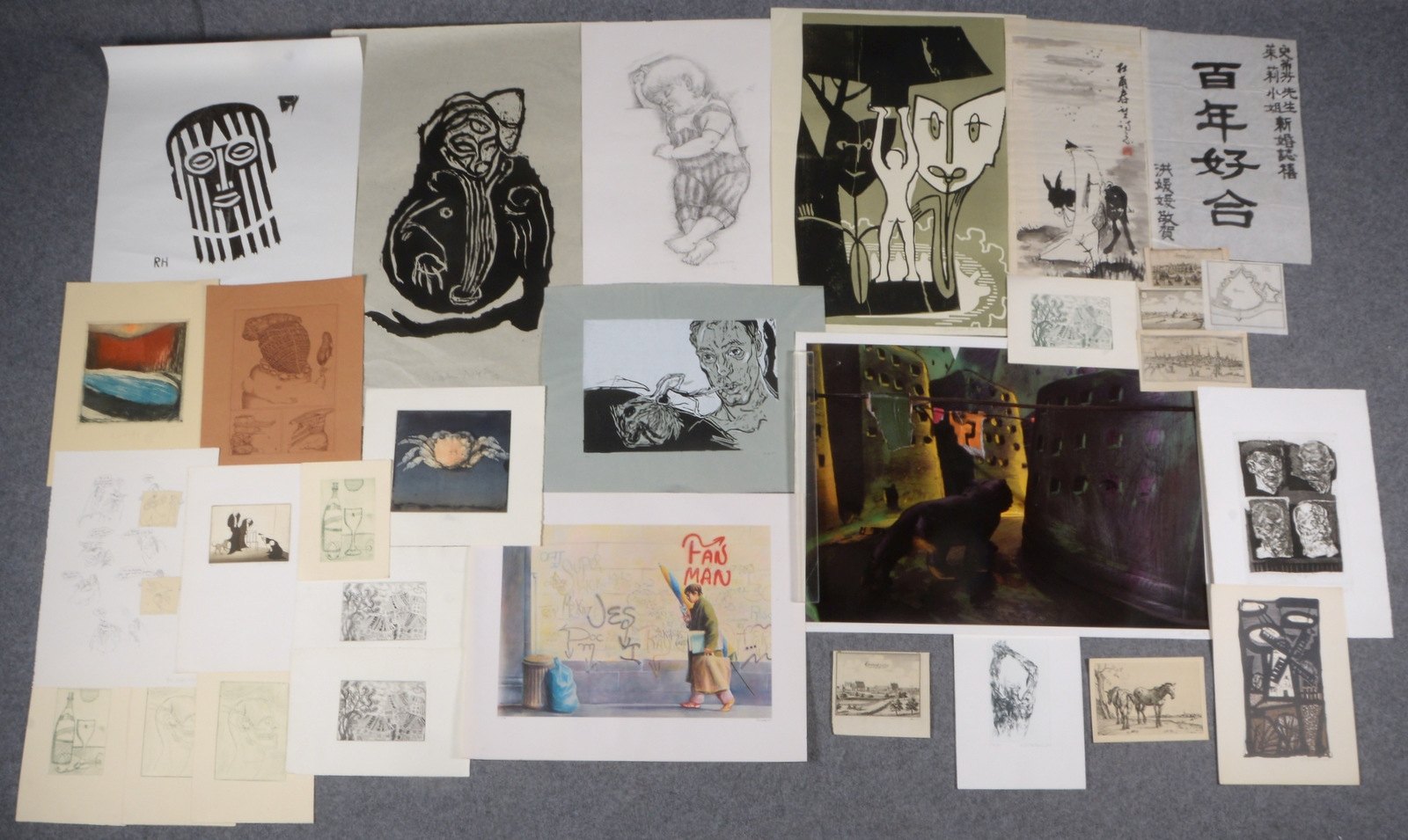 Kl. Grafiksammlung, verschiedene Techniken und Künstler, 28 Blätter