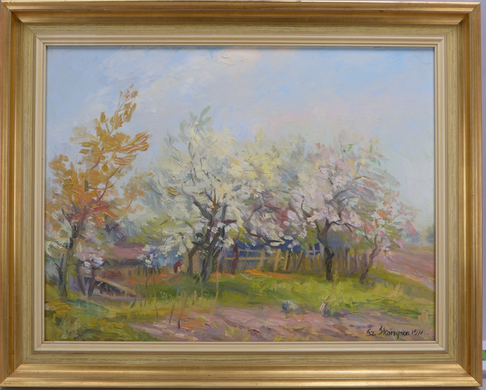 Skorupka, Szczepan, 'Bauergarten in der Obstblüte', Öl/Lw, unten re. sign. und dat. '1976'