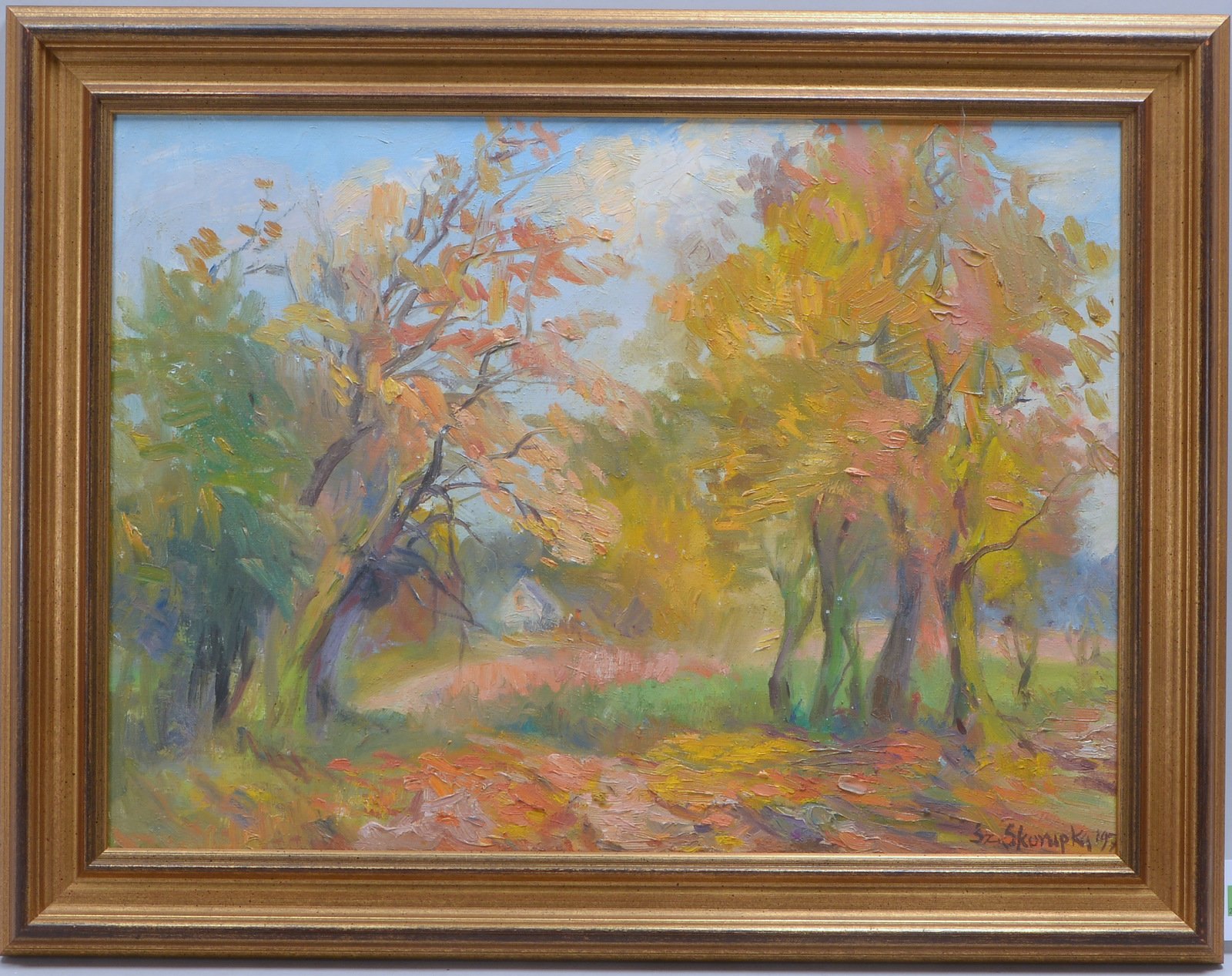 Skorupka, Szczepan, 'Herbstwald mit Haus', Öl/Lw, unten re. sign. und dat. 197-?'
