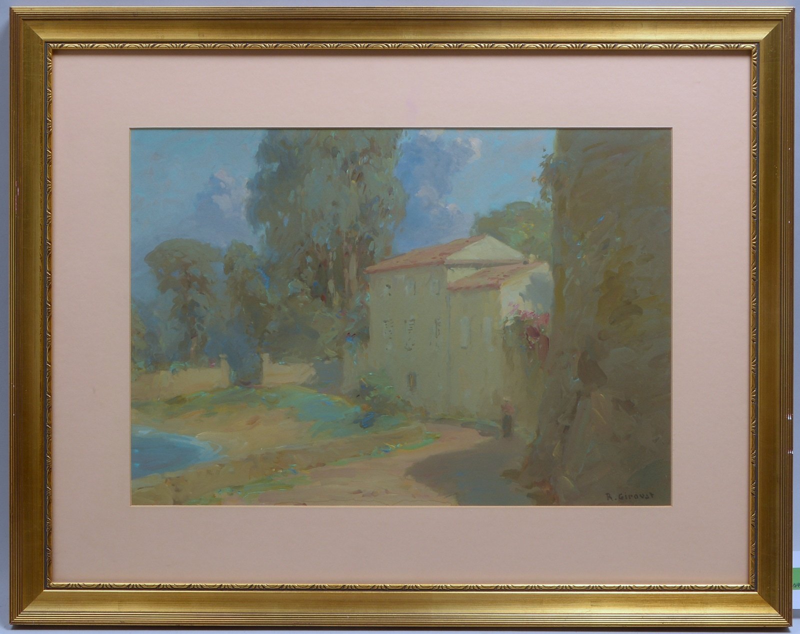 Giroust, R., 'Haus in südfranz. Landschaft', Gouache, unten re. sign., hinter Glas