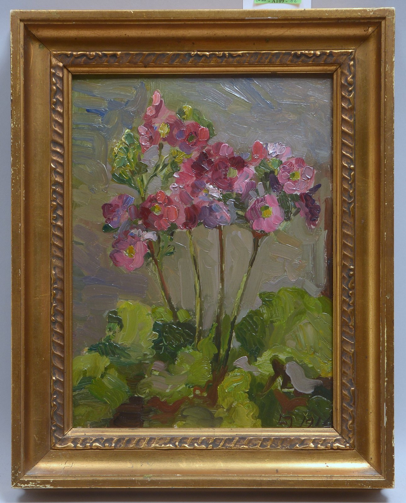 Monogrammist CJ(?), 'Blumenstillleben', Öl auf Malkarton, monogr. und dat. '1914'