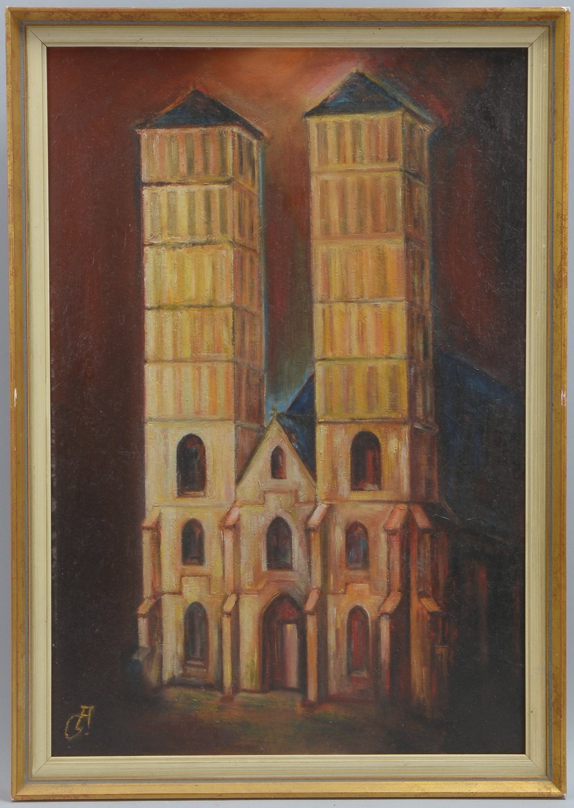 Monogrammist GA, 'Kathedrale', Öl auf Holz, unten links monogrammiert, Maße 57 x 39 cm