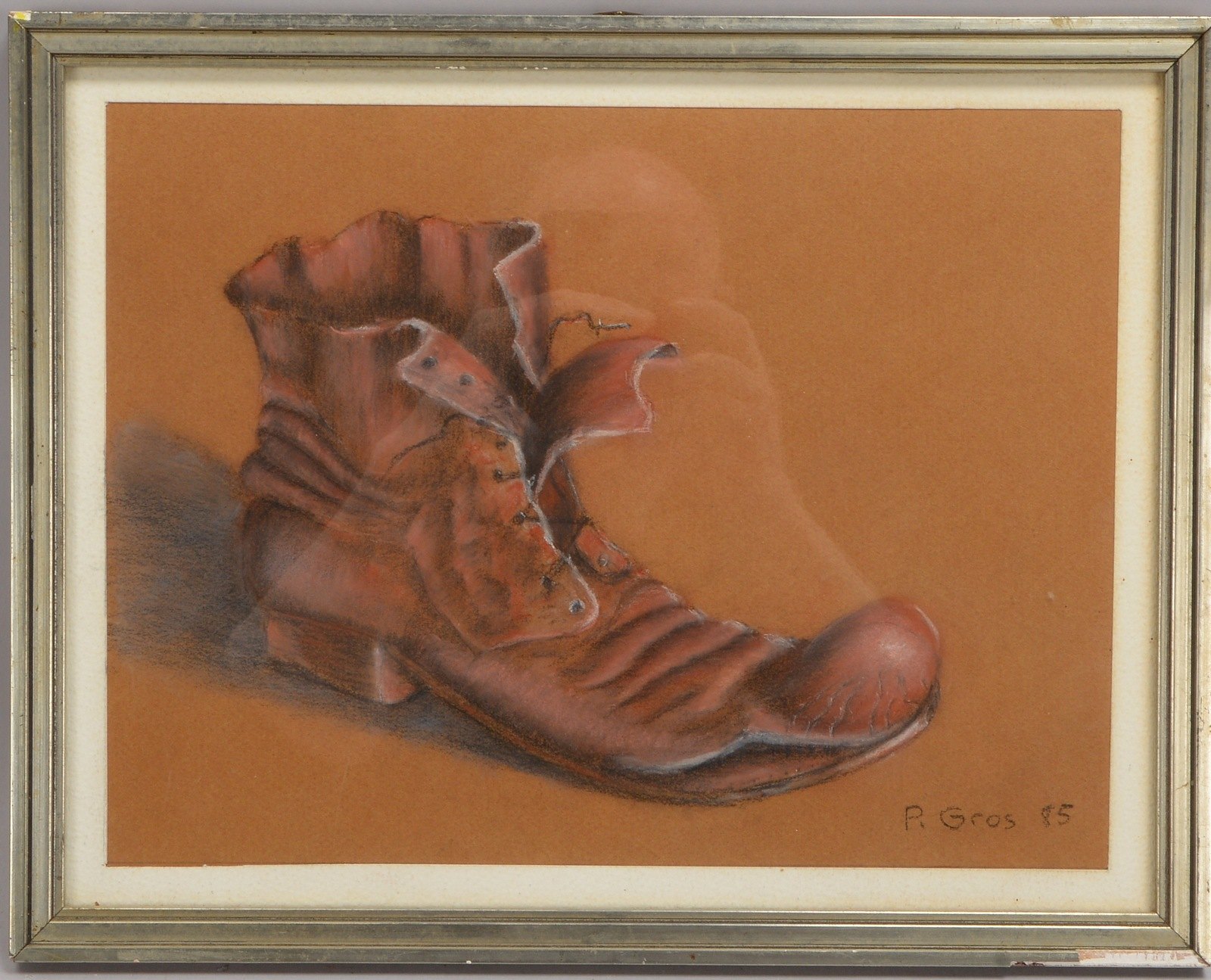Gros, P. (Toulon), 'La godasse', Kreidepastell, sign./dat. (19)'85', hinter Glas