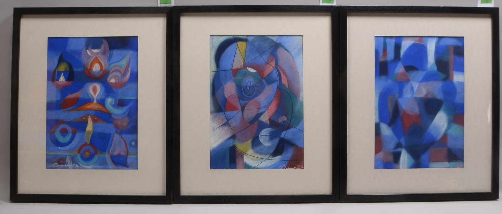 Damerau, Oskar, 3 Kreidepastelle, 'Abstraktionen', signiert, unter PP hinter Glas