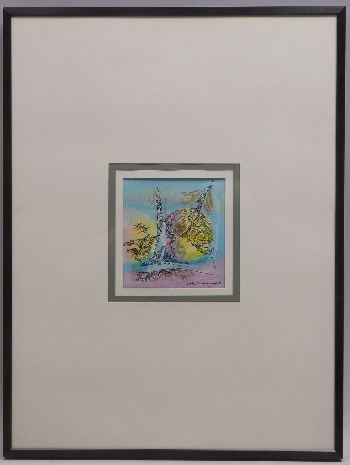 Damerau, Oskar, 'Komposition', Federzeichung und Tusche/Gold, sign., hinter Glas