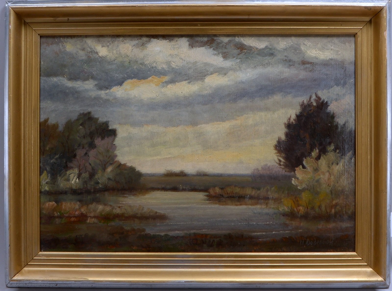 Dodenhoff, Heinz, 'Landschaft mit Weiher', Öl auf Platte, unten re. sign.