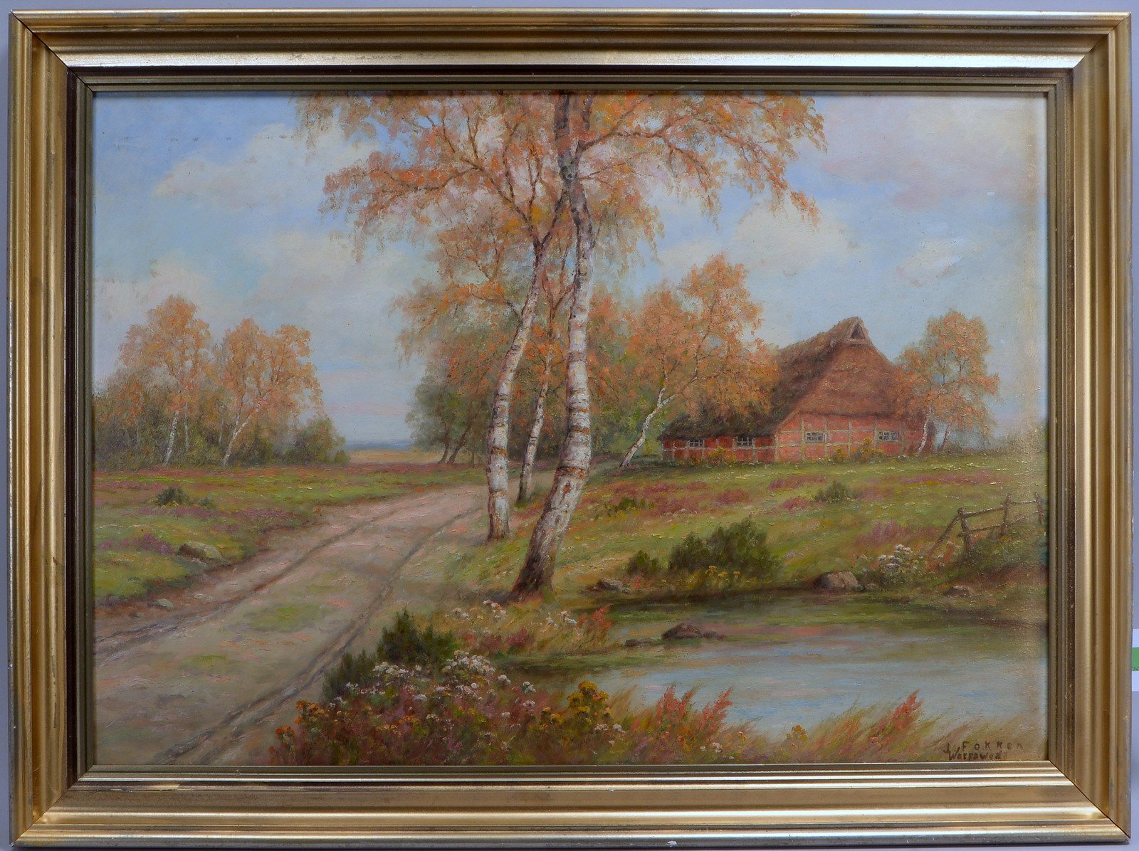 Fokken, Jan, 'Bauernkate am Weiher', Öl auf Hartfaser, unten re. sign./ortsbez.