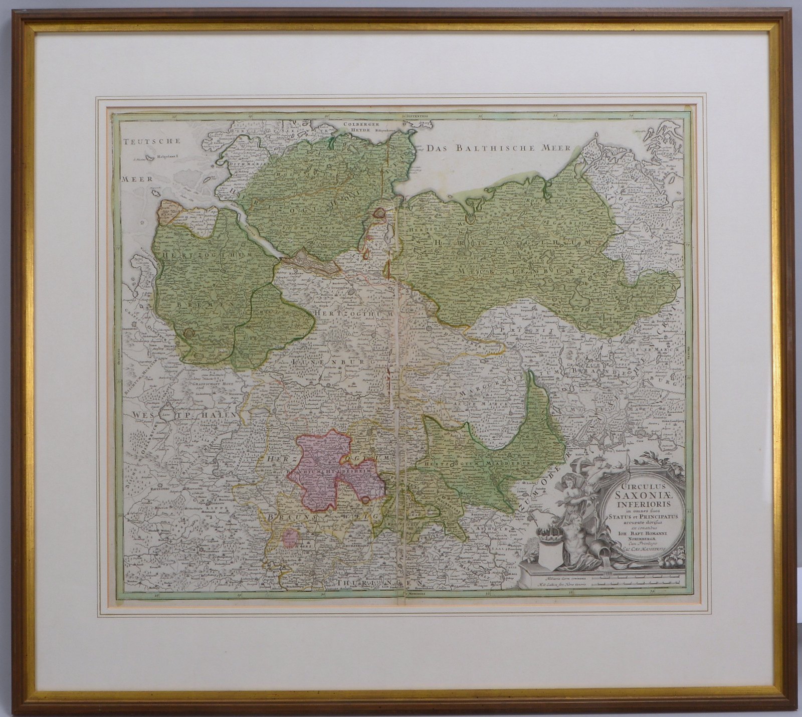 Alte Landkarte: 'Herzogthum Bremen/Lunenburg', Kupferstich/kol., hinter Glas
