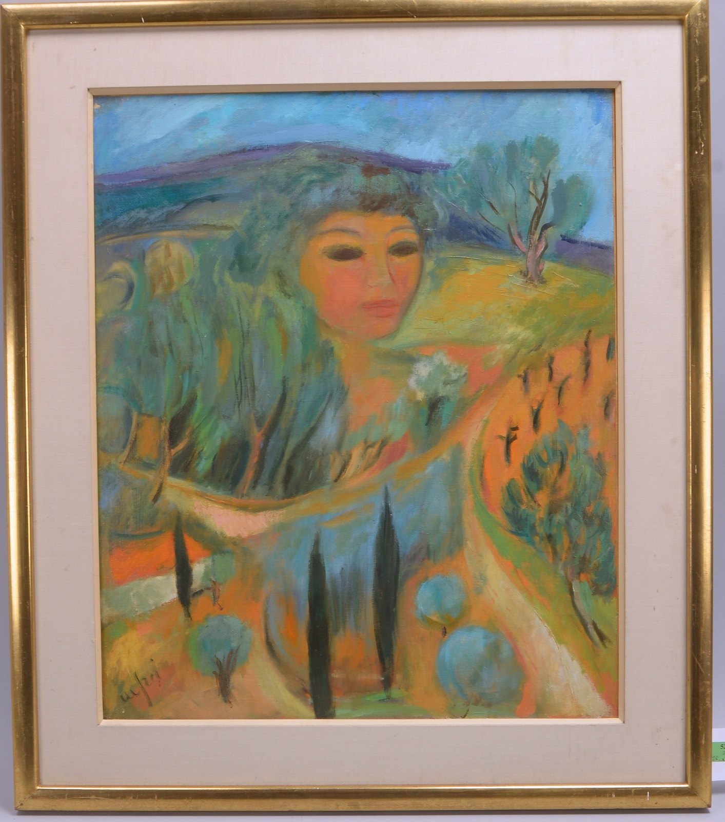 Gemälde, 'Frau in provenzalischer Landschaft', Öl/Lw, unten li. sign.