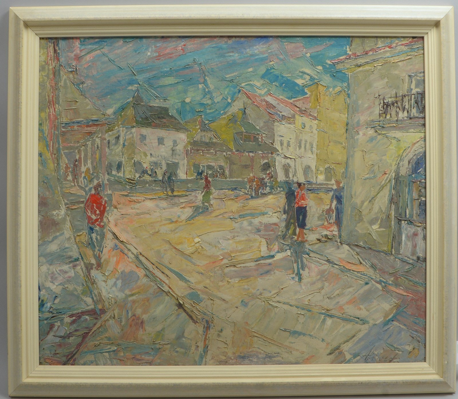 Gemälde, 'Straßenszene', Öl/Lw, sign.; Bildmaße 76 x 90 cm, Rahmenmaße 89 x 104 cm