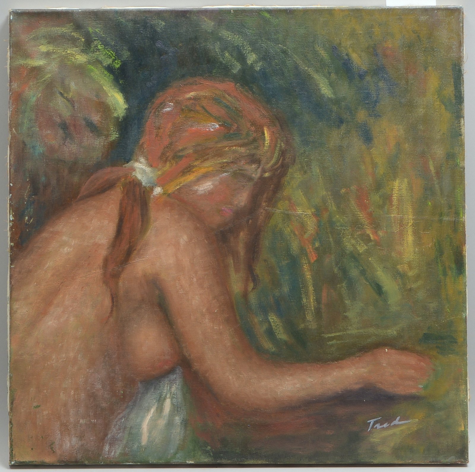 Gemälde, 'Weiblicher Halbakt', Öl/Lw, unten rechts signiert; Maße 50 x 50 cm