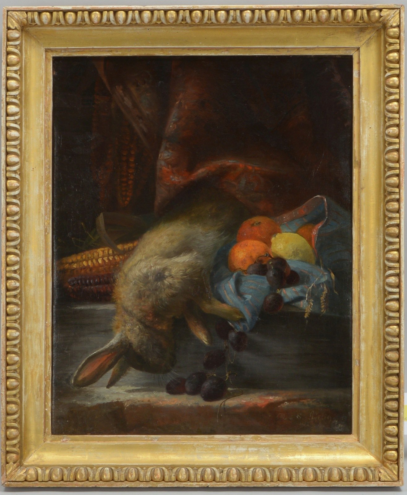 Görlich, Marie und Sofie, Jagdstilleben mit Hase und Früchten', Öl/Lw, signiert