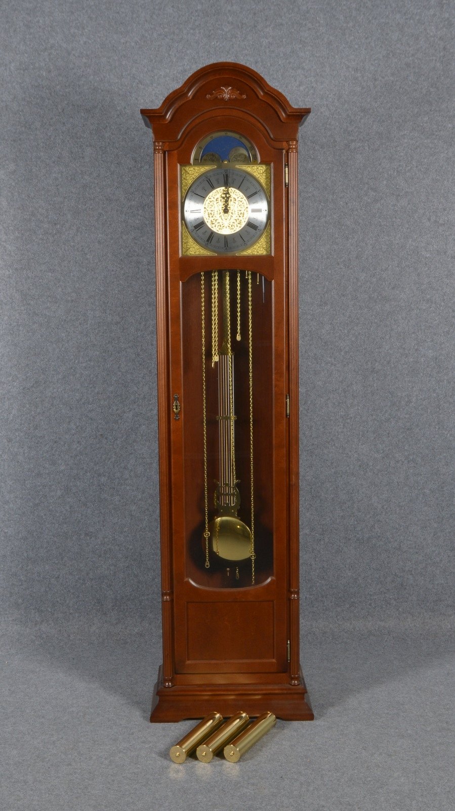 Standuhr, Hermle, mit Ankerautomatik und Mondphase, Pendel und 3x Gewichte