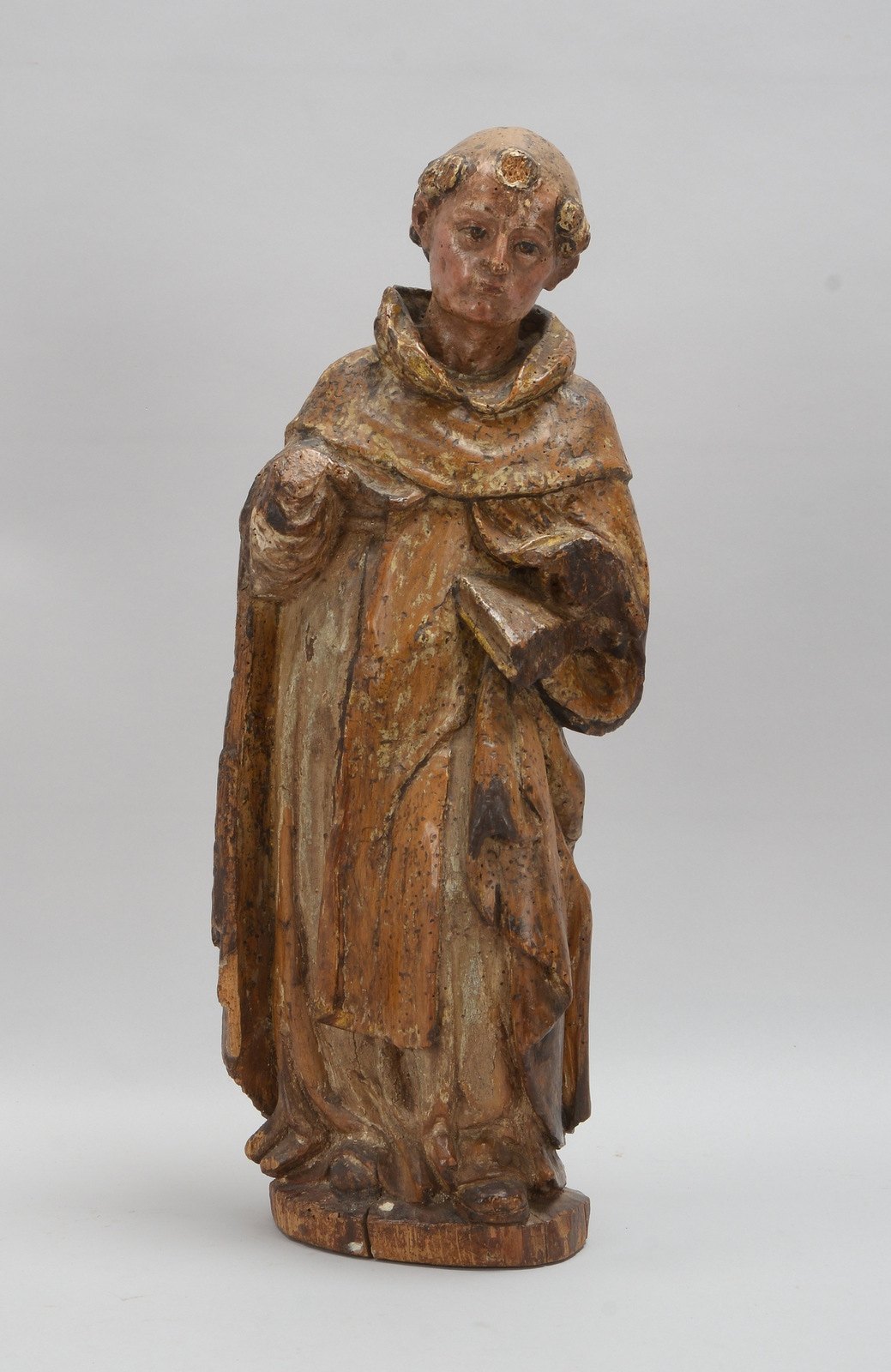Sakrale Figur, wohl 'Hl. Leonhard', Lindenholz, Reste alter Farbstaffierung, auf Sockel