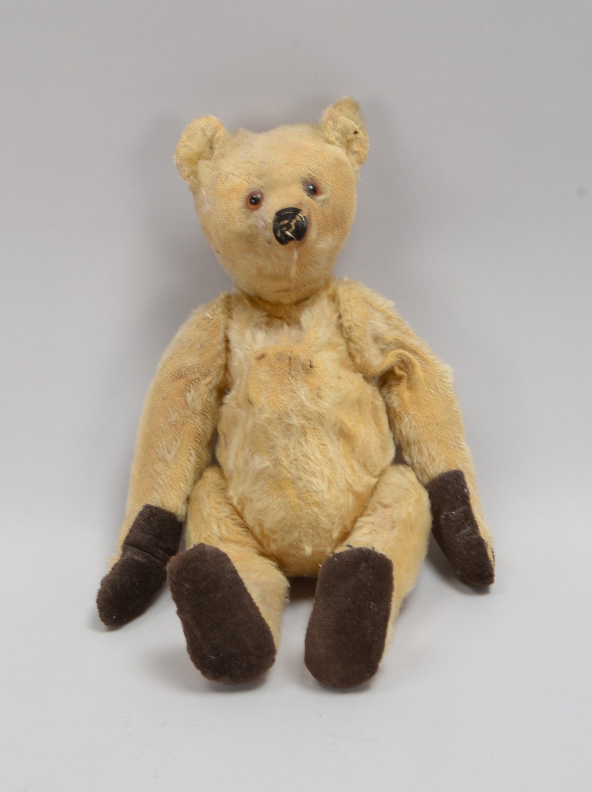 Sammler-'Steiffteddy', Mohair in Gelb, Sohlen/Pfoten mit Filzapplik., Glasaugen - ohne 'Knopf'