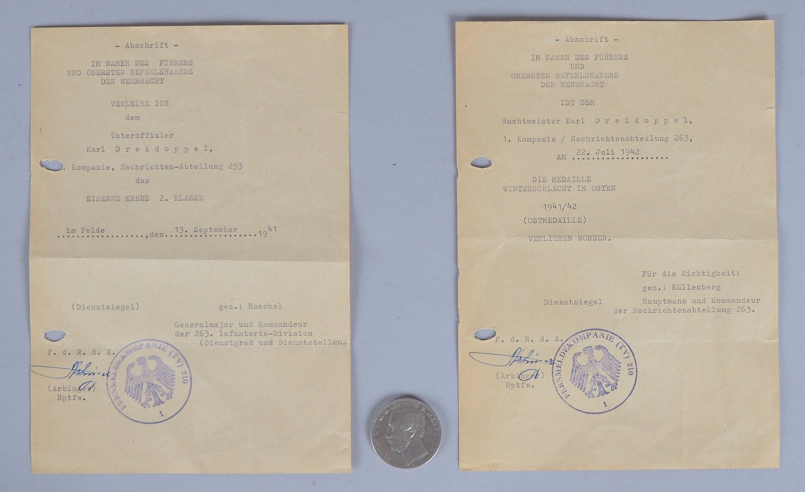 Kl. Militaria-Konvolut: 'Vereinstaler', Silber, 'Kgr. Hannover, Georg V'/2x Urkunden