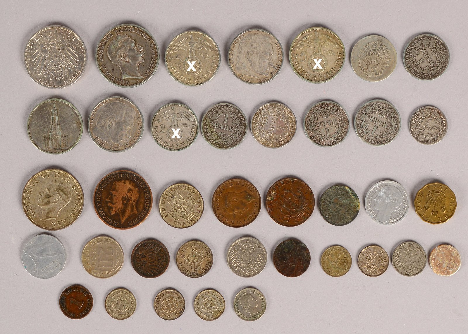 Kl. Münzkonvolut (Deutschland), u.a. '5 Reichsmark', '2 Reichsmark', '3 Mark', '1 Mark'