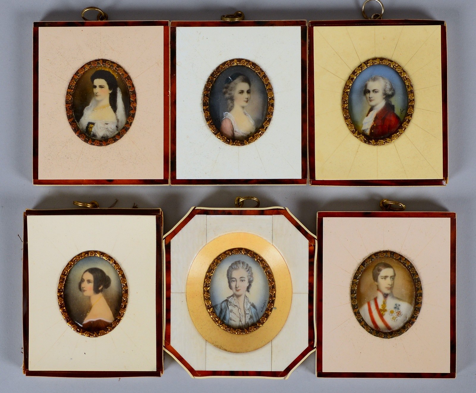 6 Miniaturmalereien, 'Histor. Persönlichkeiten', verschiedene Portraits in Öl