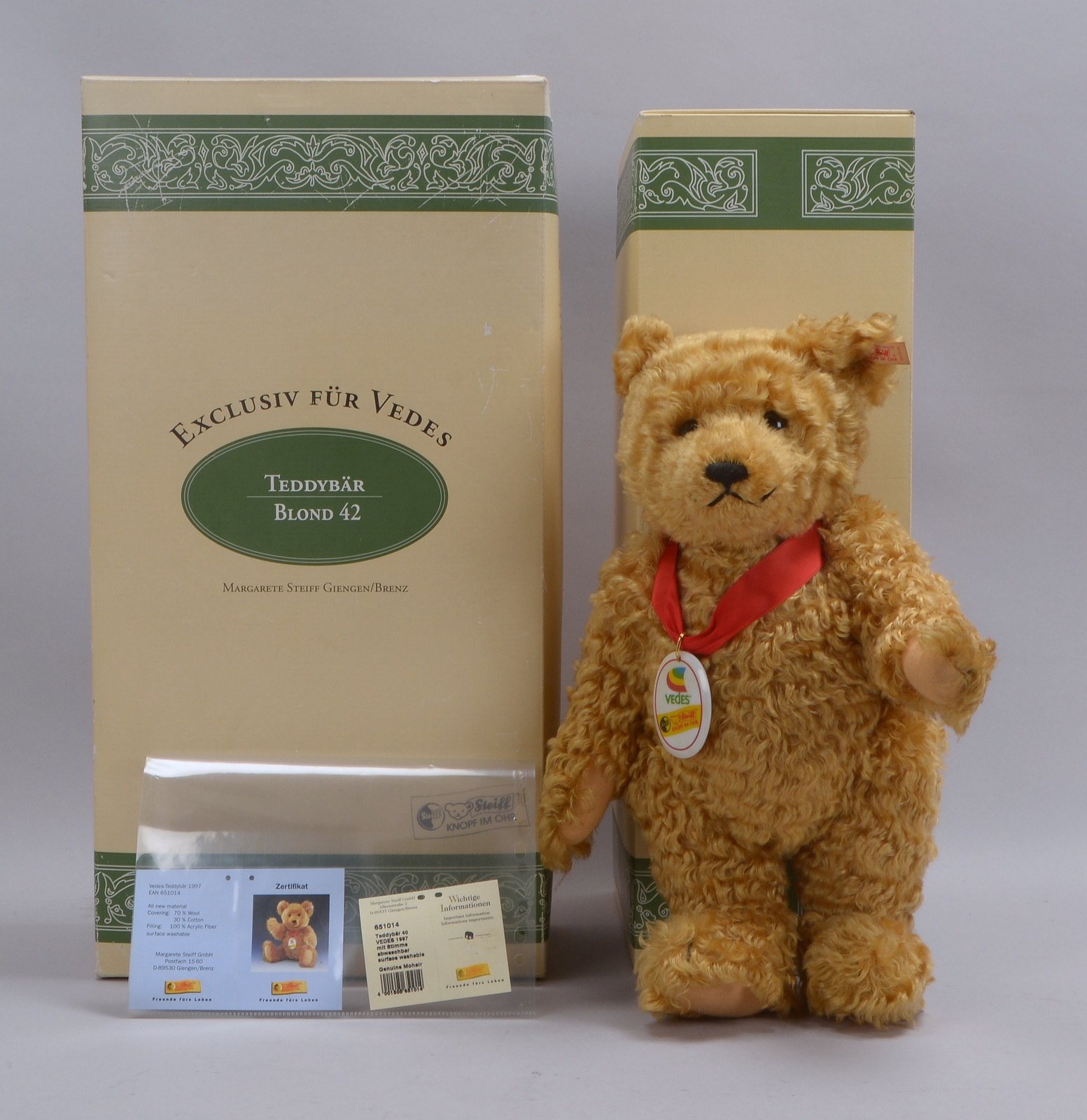 Vedes-Sammler-'Steiffteddy', 'Blond 42' (1997), 'Ean 651014', '2.707/3.000 - mit Zertifikat!