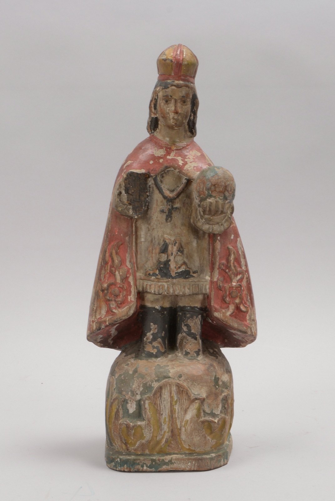 Antike Holzfigur, 'Heiligendarstellung', Reste von Farbstaffierung; Höhe 39,5 cm