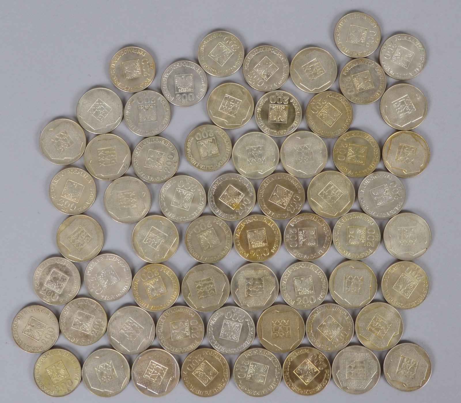 Münzsammlung ('Volksrep. Polen'), 625 Silber: 60x '200 Zloty' (1974); Gewicht ca. 864 g