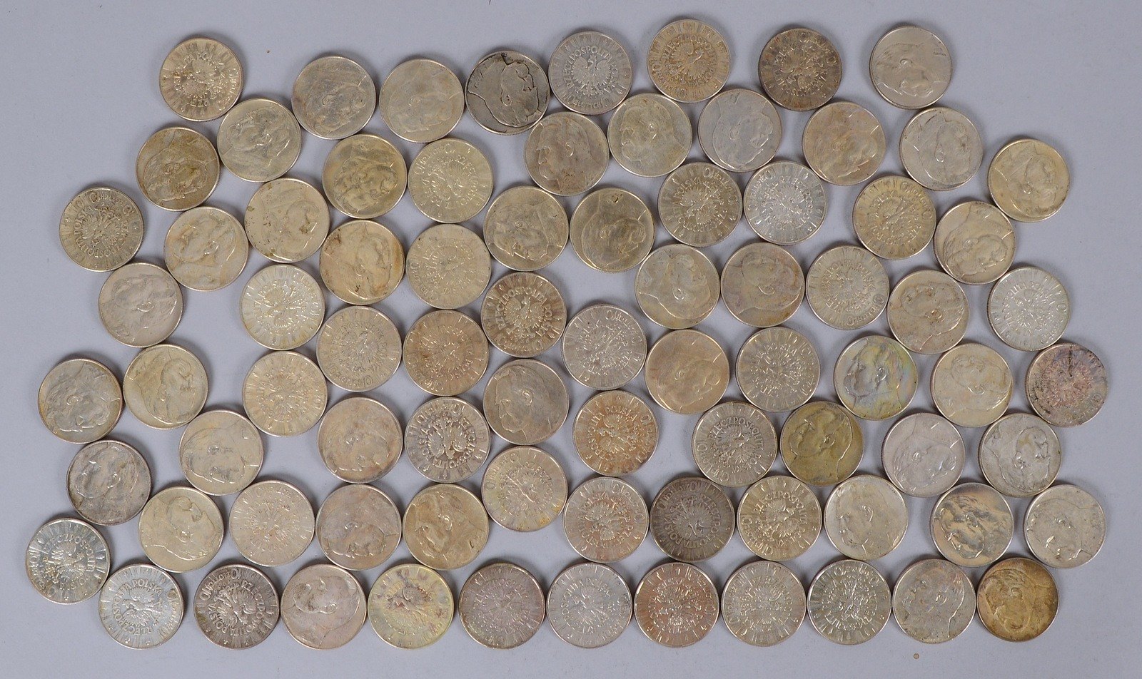 Münzsammlung ('Volksrep. Polen'), 750 Silber: 81x '10 Zloty', versch. Jahrgänge; Gew. 1.775 g