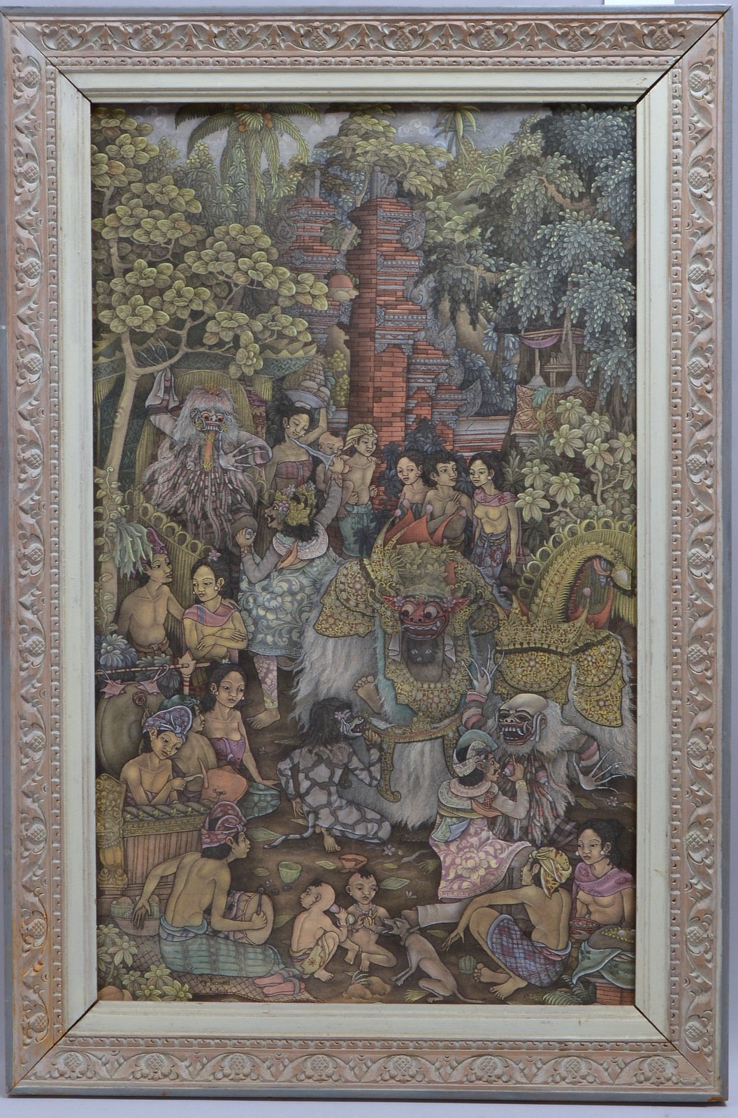 Gemälde (Indonesien), 'Indones. Götter und Menschen', Tusche auf Leinwand/ger.