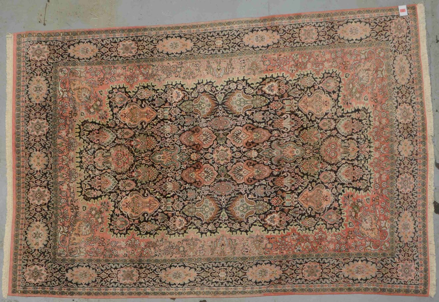 Kaschmir-Seidenteppich, Seide auf Baumwolle, mittelf. bis feine Kn., gleichm. Flor