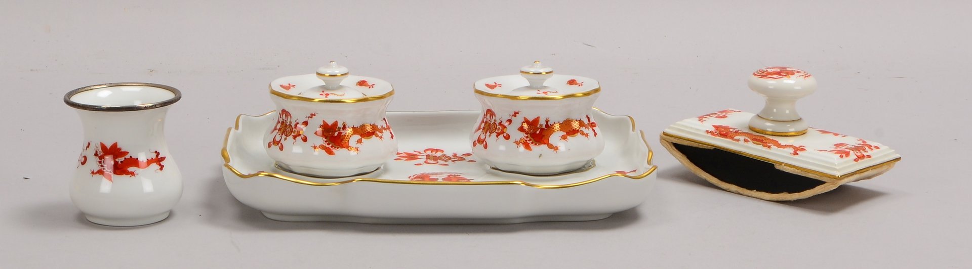 Meissen (Schwertermarke), Schreibtischgarnitur, 4-tlg., 'Roter Drache'