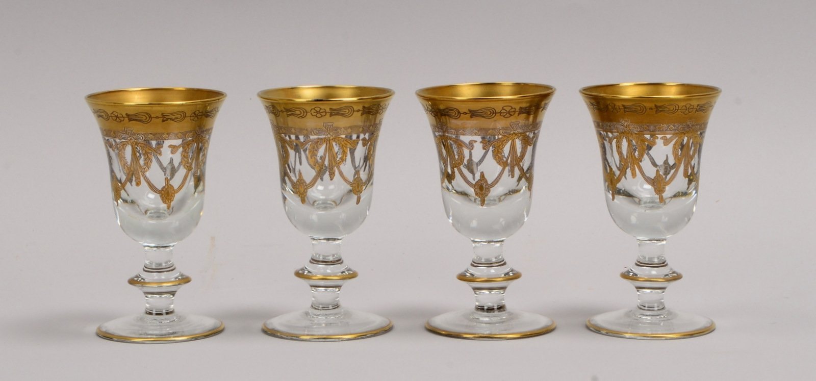 Belle Arti/Berlin, 4x exkl. Portweingläser (Murano), Kristallglas mit geätztem Golddekor
