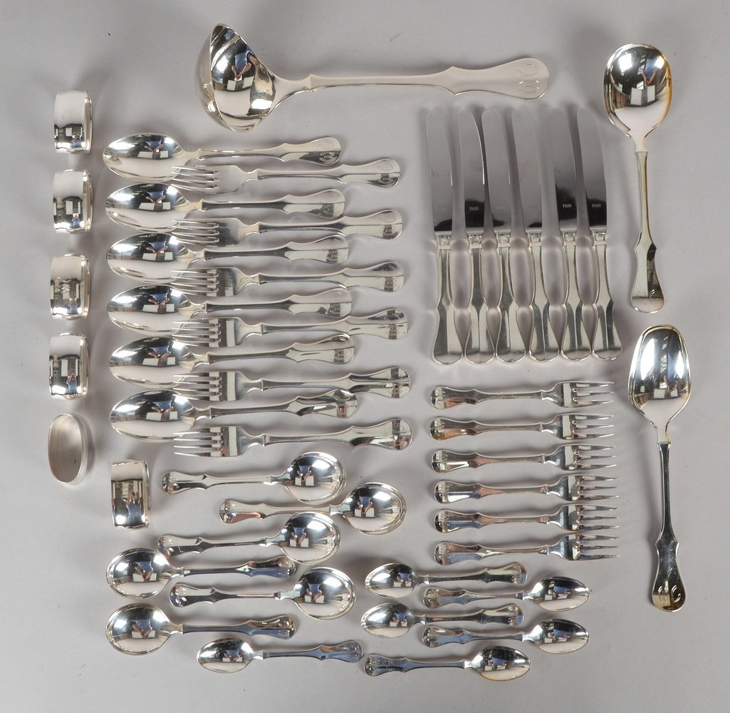 Robbe & Berking, Tafelbesteck, 800 Silber, 'Alt Copenhagen', florale Ziselierungen