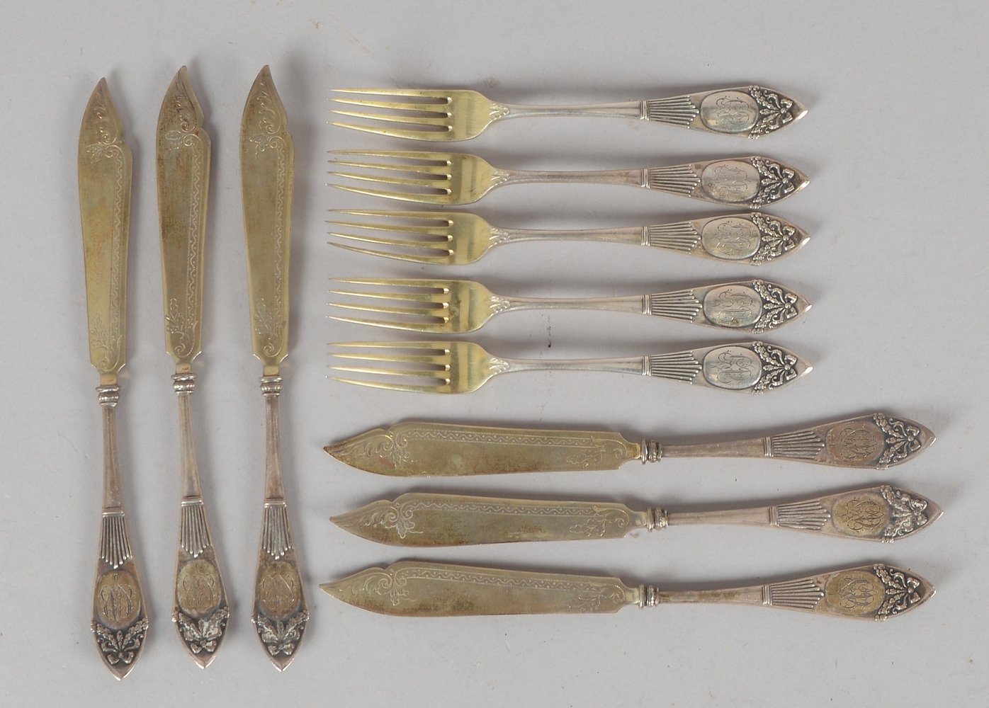 Kock & Bergfeld, Obstbesteck, 800 Silber, für 6 Pers.; Gew. 330 g (-1 Gabel)
