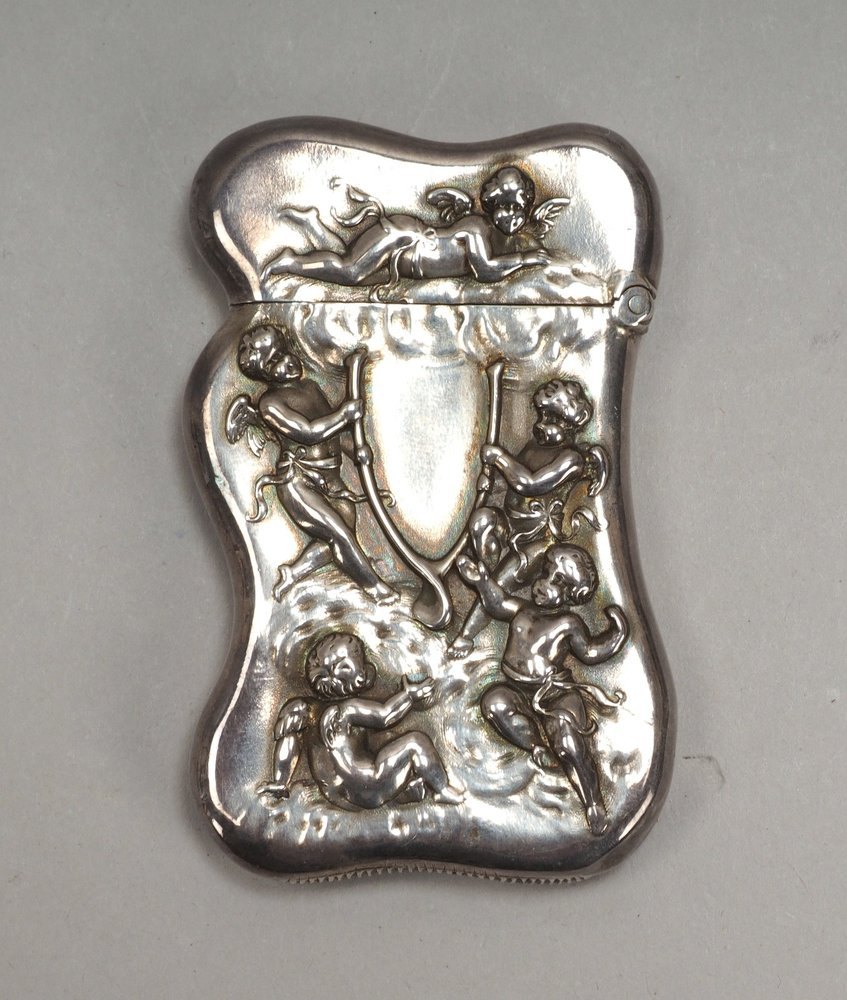 Streichholz-Etui, Silber, mit Reliefdekor (Putto-Motive und Rocaillen); Gew. 29 g
