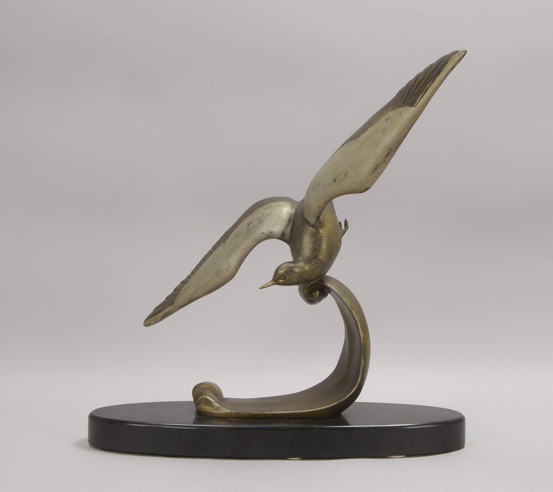 Weißmetall-Skulptur, 'Albatros', 2-tlg., Figur auf Marmorsockel, sign. 'M. Leducq'