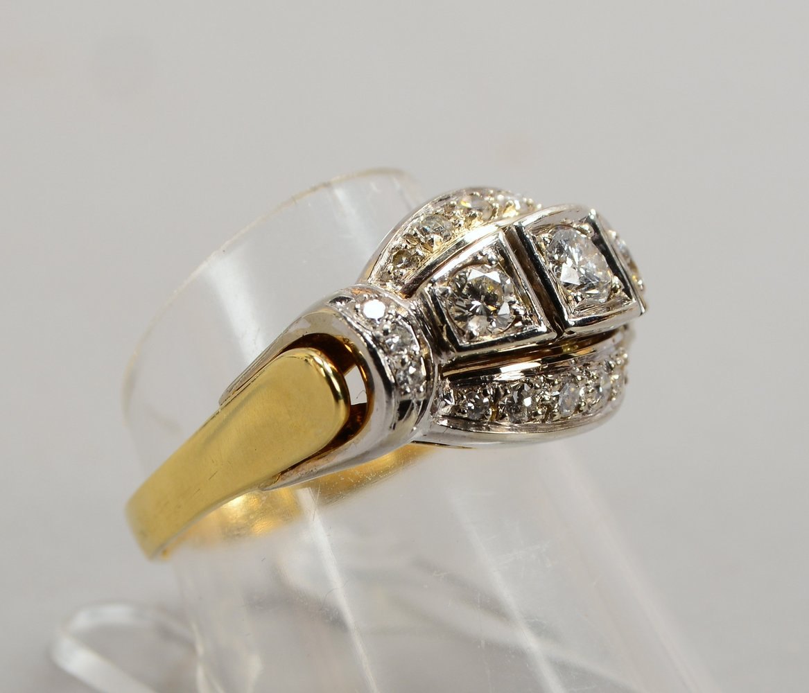 Ring, 585 GG/WG (gest.), Art déco-Stil, mit 19x Diam. im Achtkant-/Brillantschliff