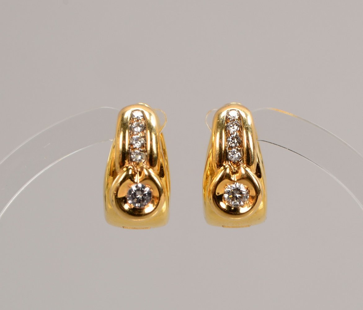 Paar Ohrstecker, 585 GG, insges. 10-f. Brillantbesatz/zus. ca. 0,38 ct, scharniert; Gew. 13 g