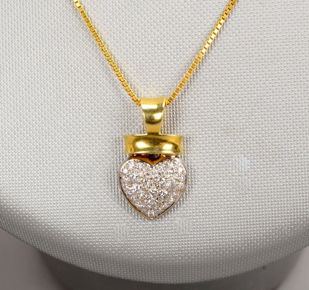 Halskette mit figürl. Anhänger, 585 GG/WG, 'Herz' mit Brill./zus. ca. 0,45 ct; Gew. 7 g