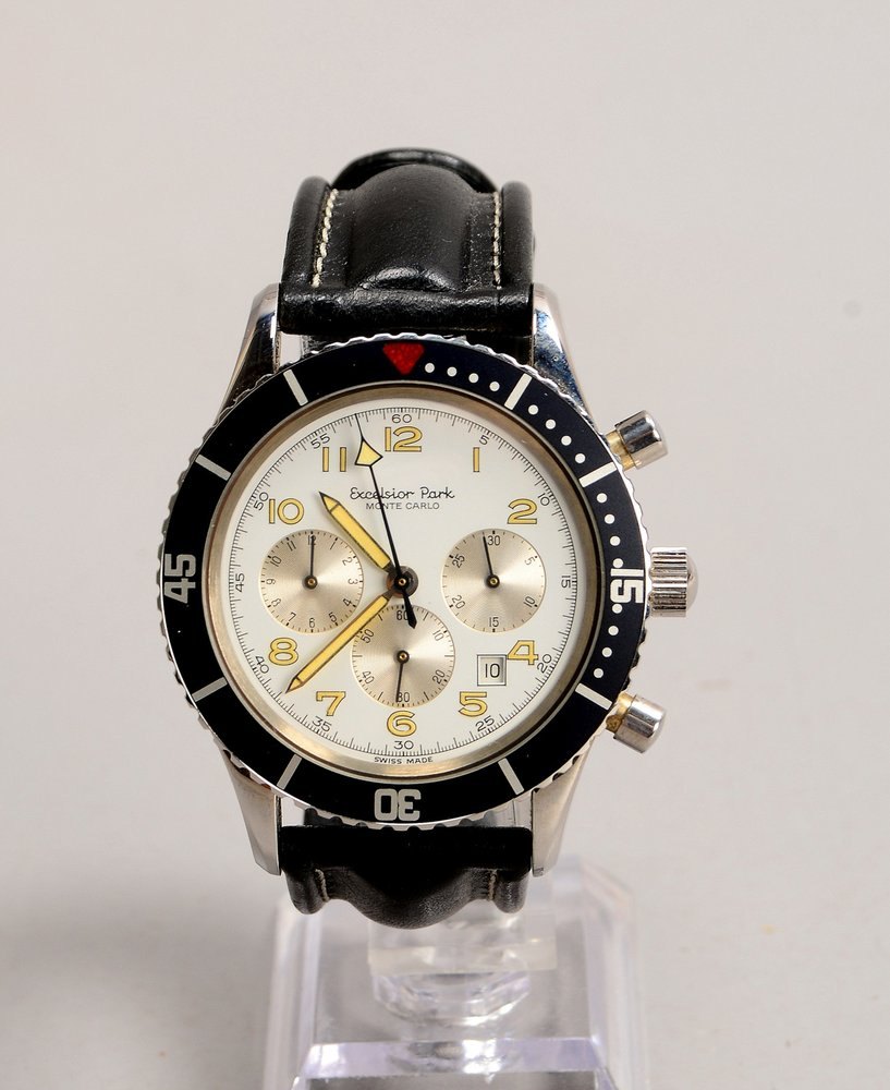 HAU/Chronogr. Excelsior Park 'Monte Carlo', Handaufzug, Edelstahl, an Lederarmband